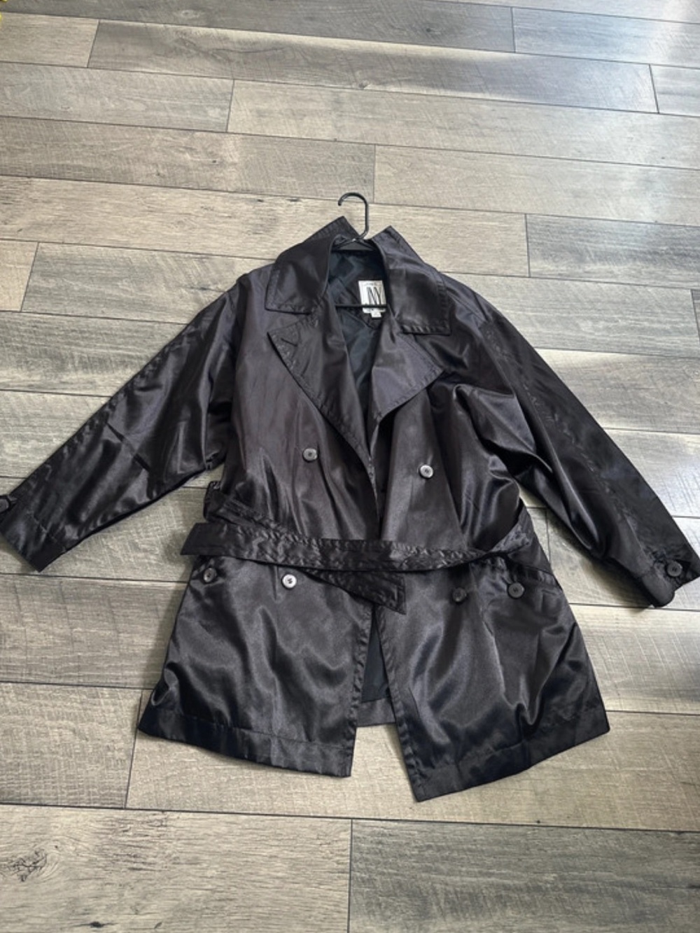Jones New York Black Satin Trench Coat